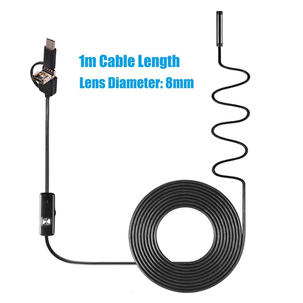 3-in-1 Industrial Endoscope Borescope Inspection Camera - 8mm & 1m