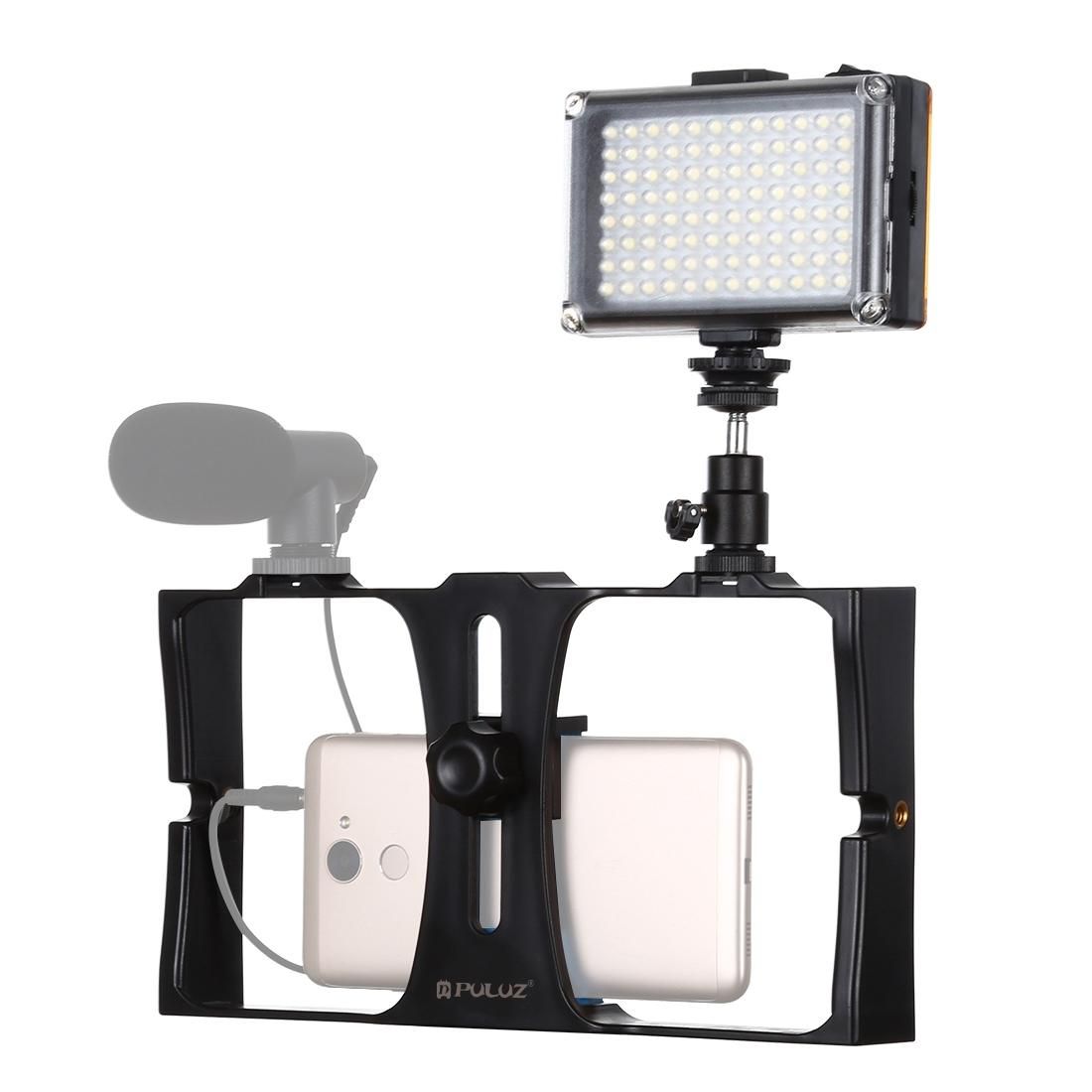 PULUZ 2 in 1 Vlogging Live Broadcast LED Selfie Light Smartphone Video Rig Kits with Cold Shoe Tripod Head for iPhone, Galaxy, Huawei, Xiaomi, HTC, LG, Google, and Other Smartphones (Red)