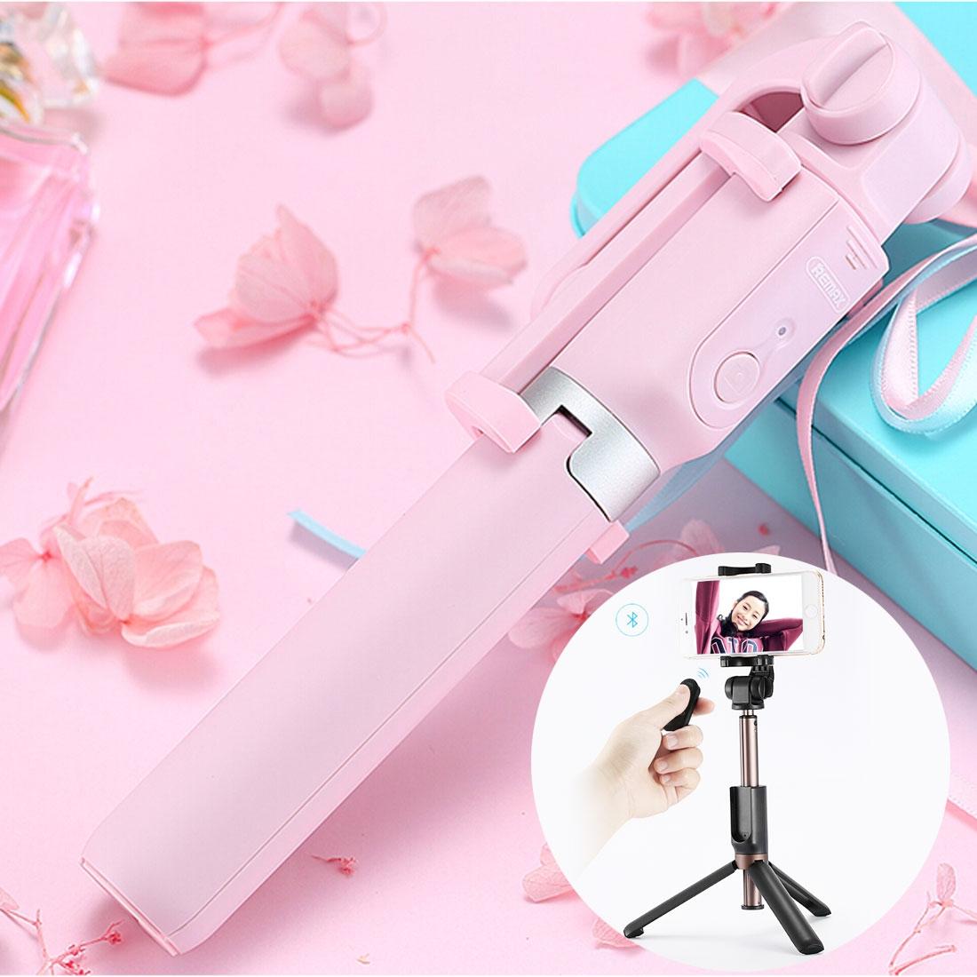 REMAX P9 2 in 1 Multi-functional Bluetooth Wireless Selfie Stick Selfie Tripod with Remote Control (Pink)