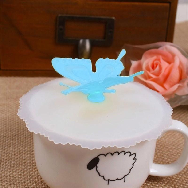 2 PCS Creative Dustproof Silicone Butterfly Transparent Lace Cup Cover (Blue)