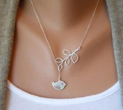 Women Fashion Lovely Chic Long Silver Sweater Chain Pendant Necklaces (Leaf double chains)