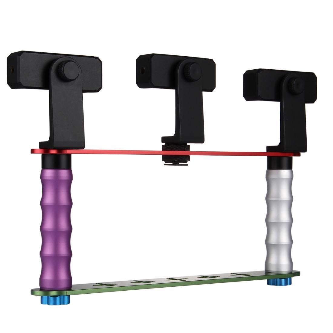 Smartphone Live Broadcast Bracket Dual Hand-held Selfie Module Mount Kits with 3x Phone Clips, For iPhone, Galaxy, Huawei, Xiaomi, HTC, Sony, Google and other Smartphones
