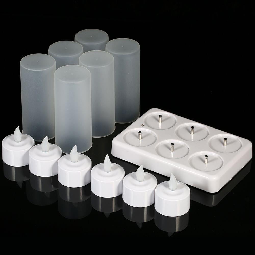 Set of 6 Rechargeable LED Yellow Flickering Flameless - 6-Pack & EU Plug