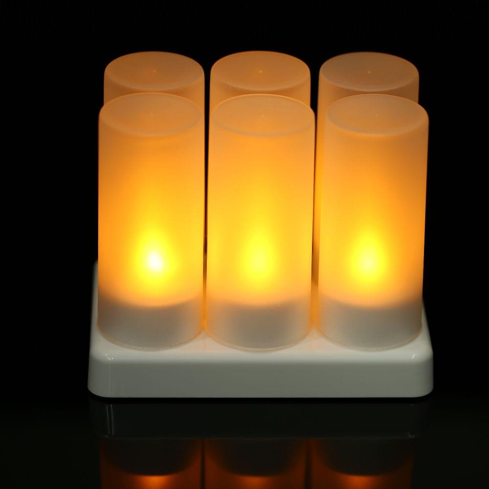 Set of 6 Rechargeable LED Yellow Flickering Flameless - 6-Pack & EU Plug