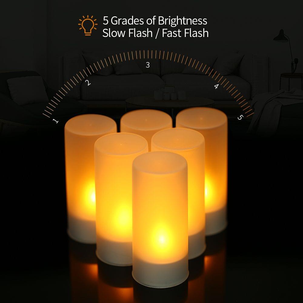 Set of 6 Rechargeable LED Yellow Flickering Flameless - 6-Pack & EU Plug