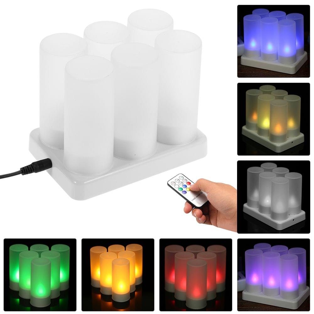 Set of 6 Rechargeable LED Color Changing Flickering - 6-Pack & EU Plug