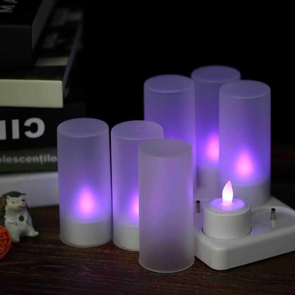 Set of 6 Rechargeable LED Color Changing Flickering - 6-Pack & EU Plug