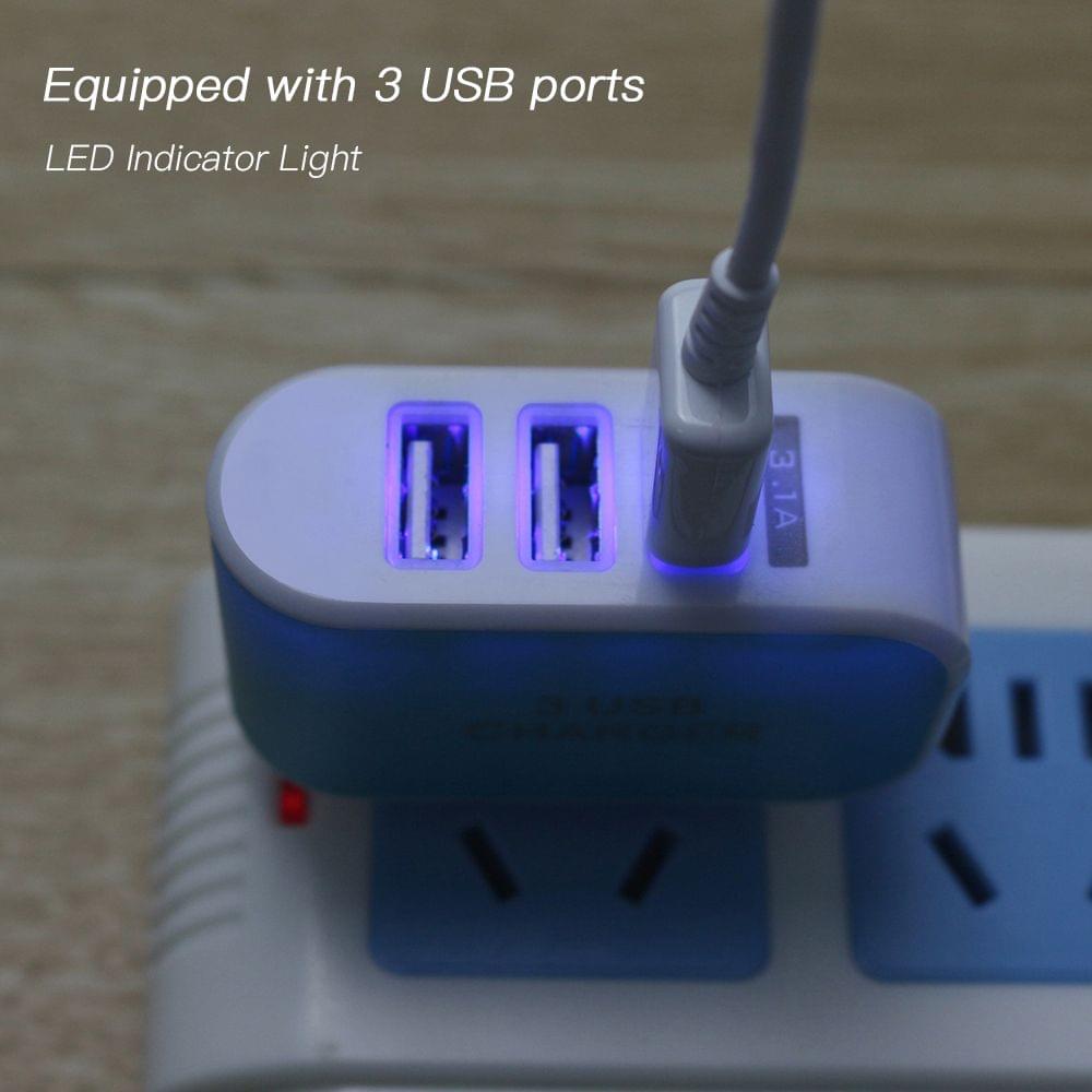 Universal 3 Ports USB Wall Charger Home Travel AC Charger - EU Plug