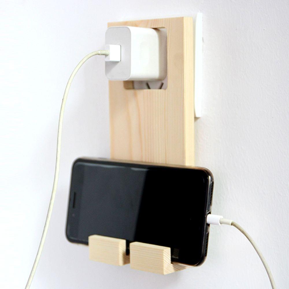 Wooden Mobile Phone Charging Rack Stand Holder Wall Plug