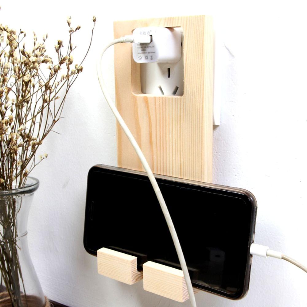 Wooden Mobile Phone Charging Rack Stand Holder Wall Plug