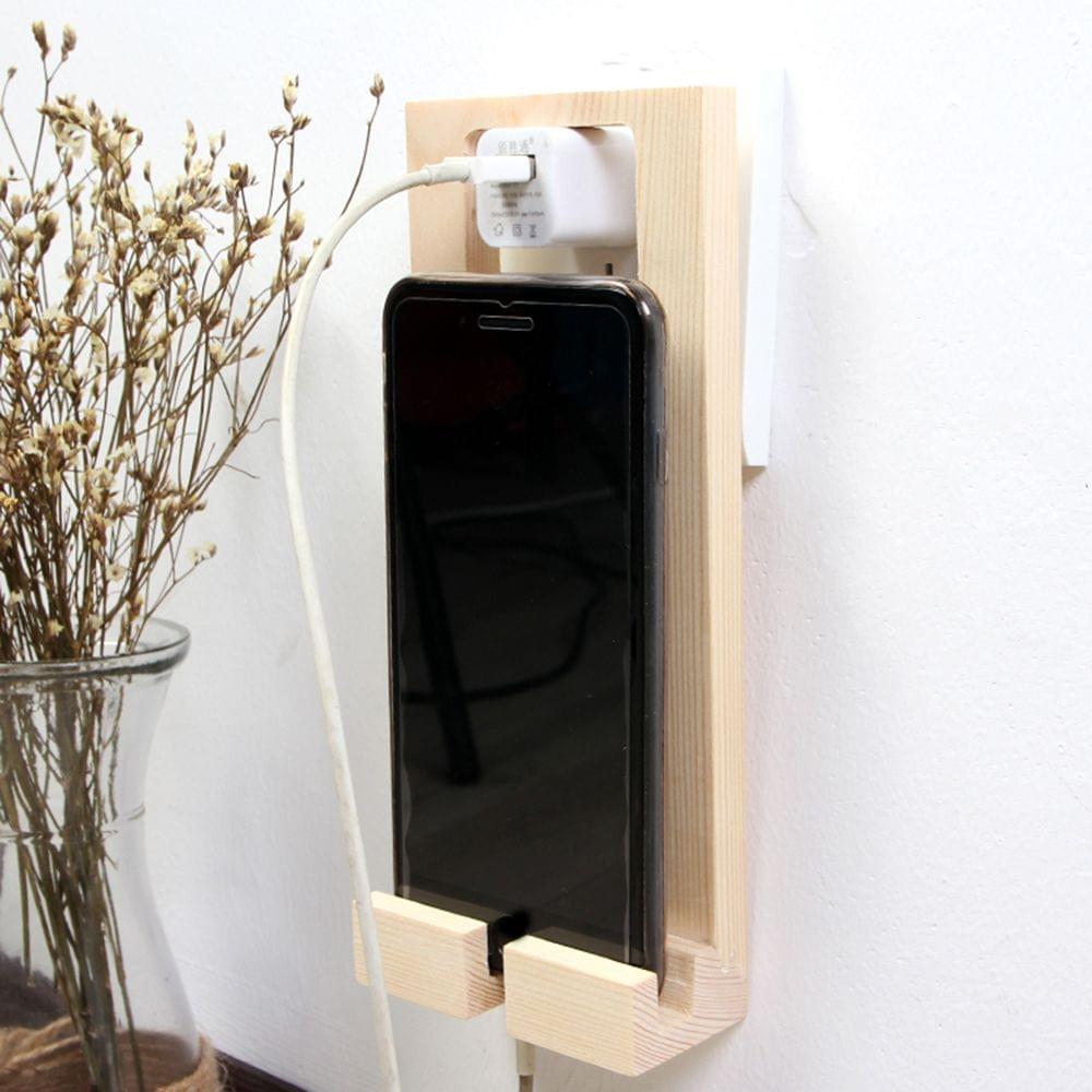 Wooden Mobile Phone Charging Rack Stand Holder Wall Plug