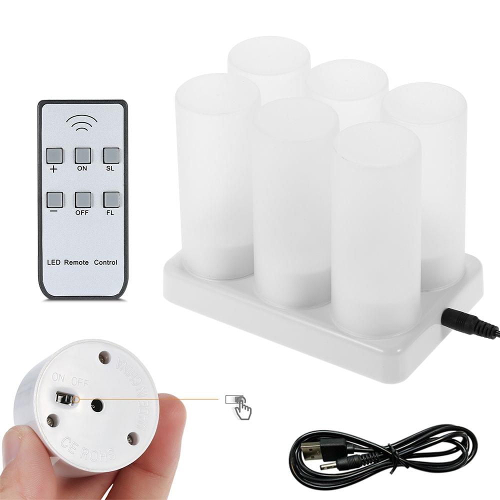 Set of 6 Rechargeable LED Yellow Flickering Flameless - 6-pack