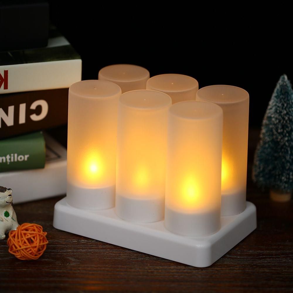 Set of 6 Rechargeable LED Yellow Flickering Flameless - 6-pack