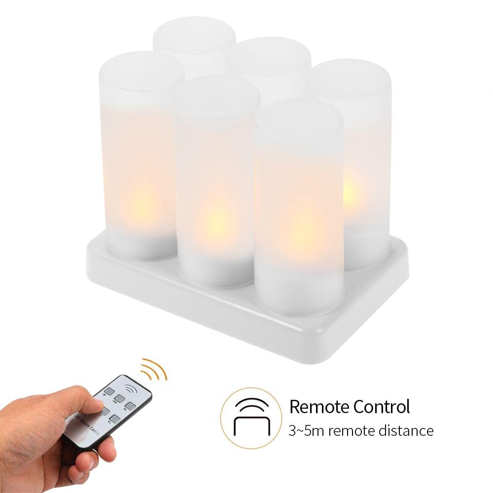 Set of 6 Rechargeable LED Yellow Flickering Flameless - 6-pack