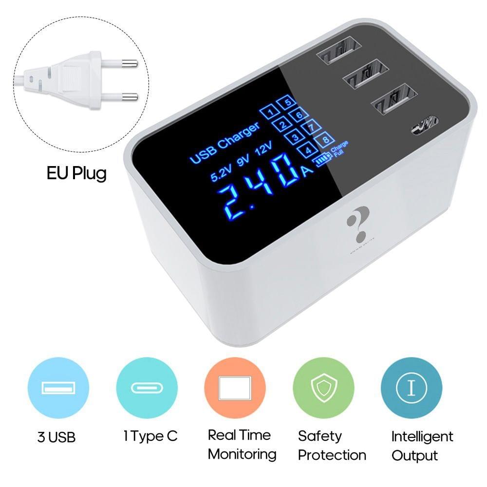 4 Ports USB Smart Chargers Fast Chargers Intelligent LEDs - EU Plug