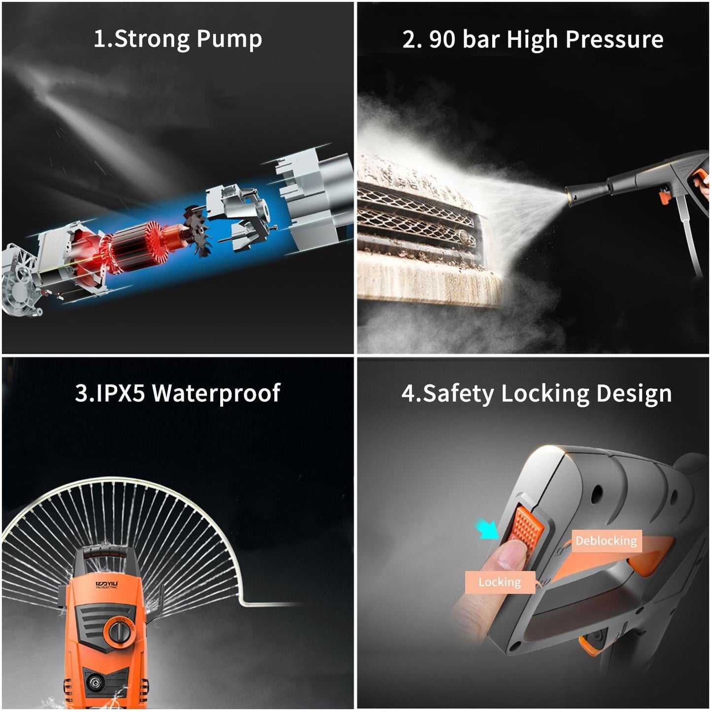 1200W Electric Pressure Washer 90Bar 5L/Min High Pressure