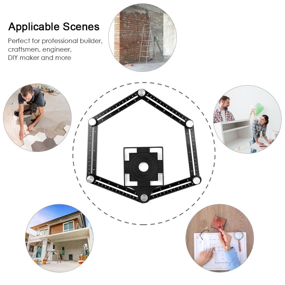 Universal Ruler Aluminum Alloy Multi Angle Measuring Tool - 6-Sided