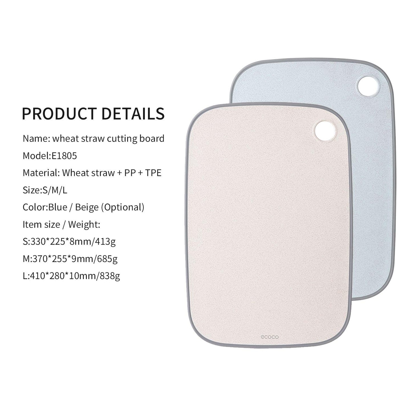 ecoco Kitchen PP Plastic Cutting Board Reversible Cutting - Large