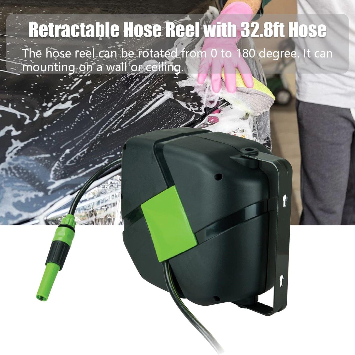 Retractable Hose Reel with 32.8ft Hose Wall-mounted Car