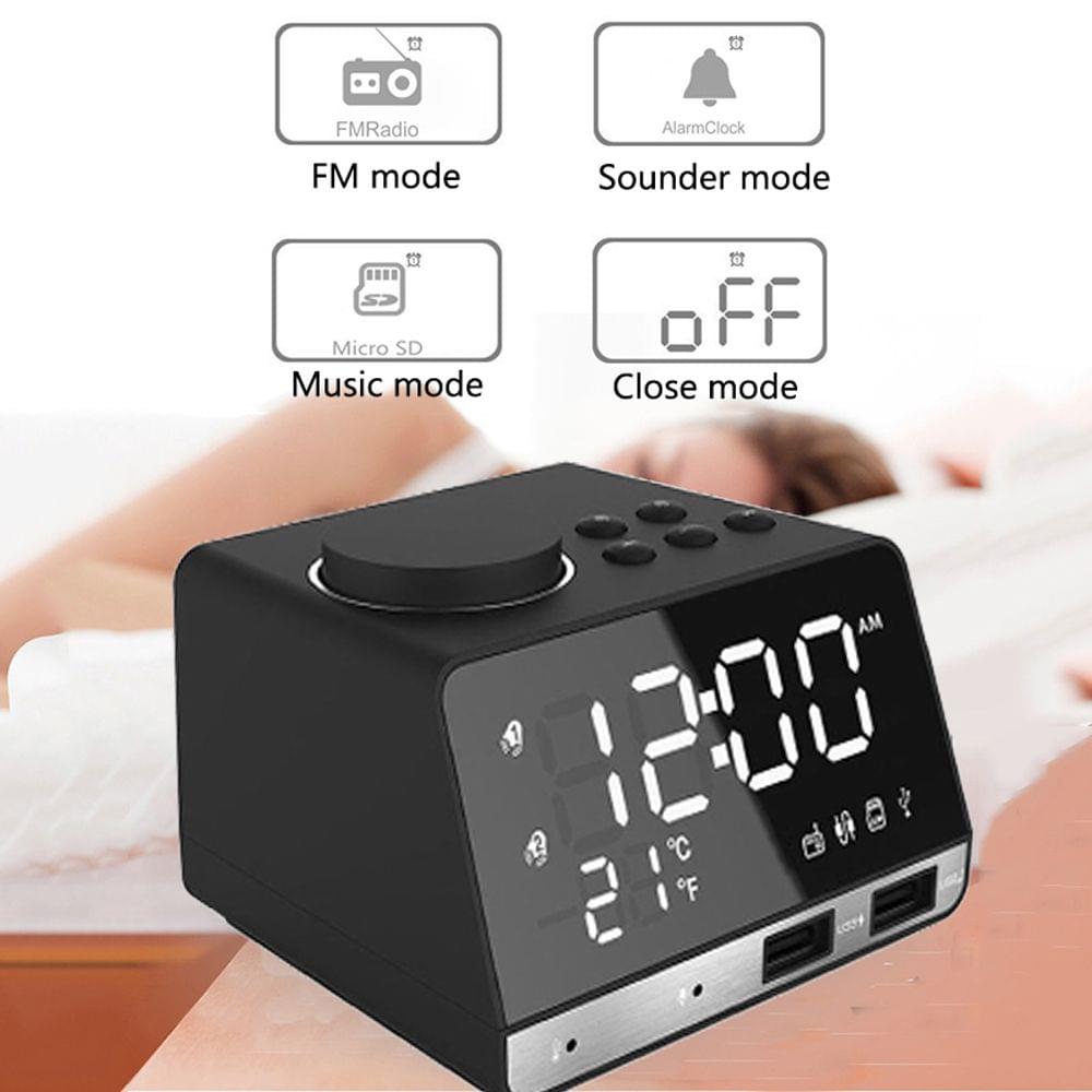 K11 Portable Bluetooth Speaker with Mirror Alarm Clock Super - EU Plug