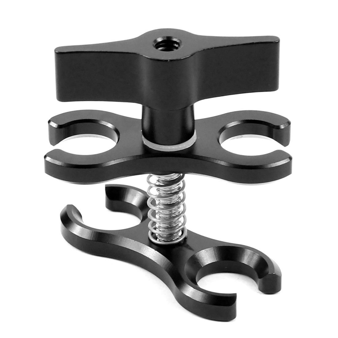 PULUZ Dual Ball Clamp Open Hole Diving Camera Bracket CNC Aluminum Spring Flashlight Clamp for Diving Underwater Photography System (Black)