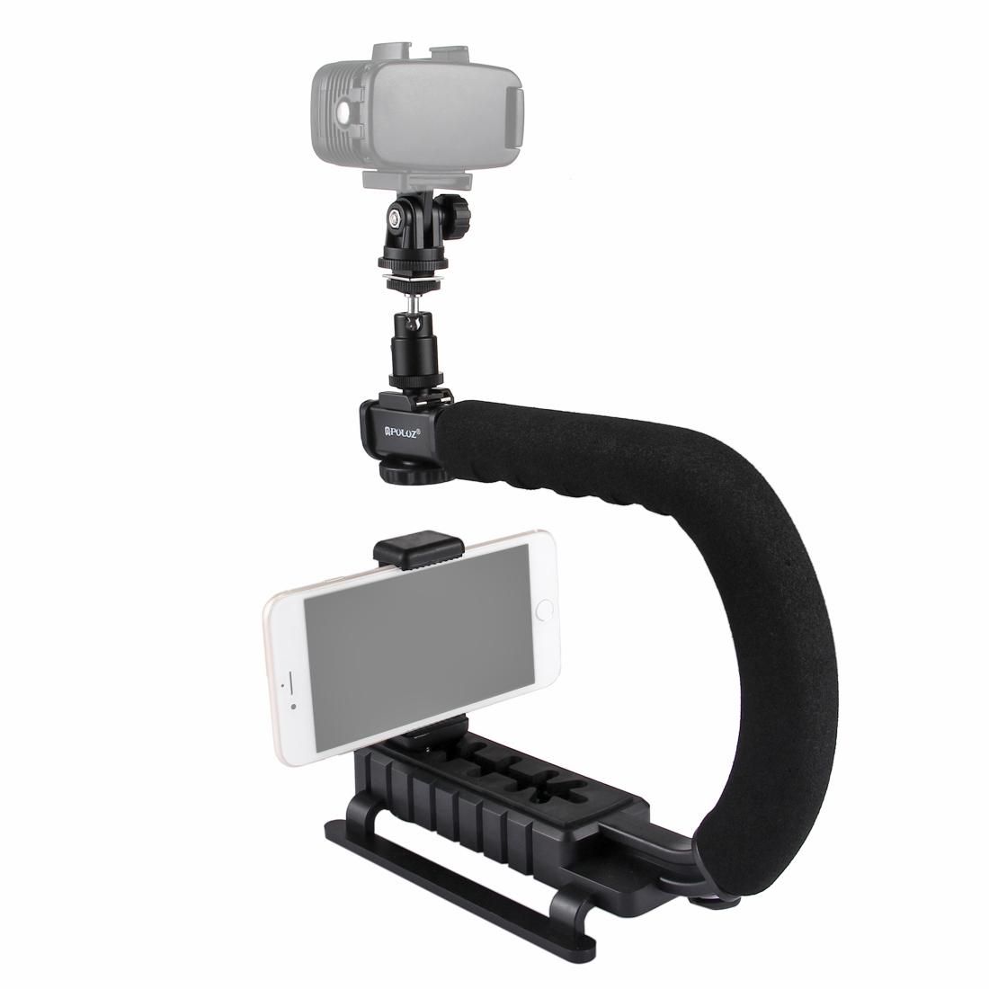 PULUZ U/C Shape Portable Handheld DV Bracket Stabilizer + LED Studio Light Kit with Cold Shoe Tripod Head for All SLR Cameras and Home DV Camera (Style2)