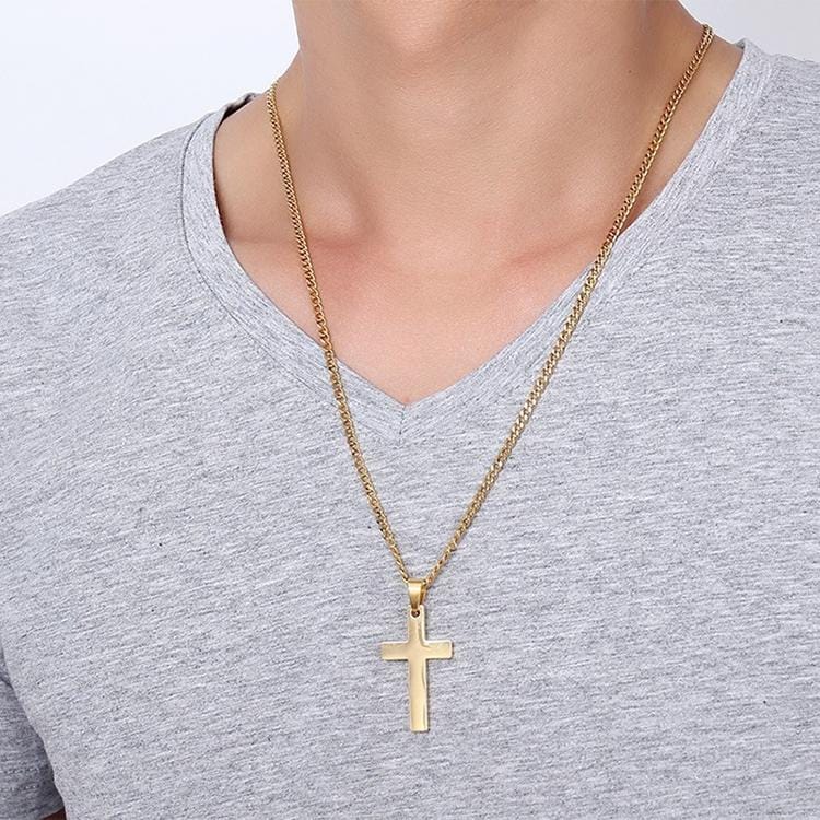 Europe and America Style Fashion Men Jewelry High Polished Stainless Steel + Plating Simple Cross Necklace with Chain