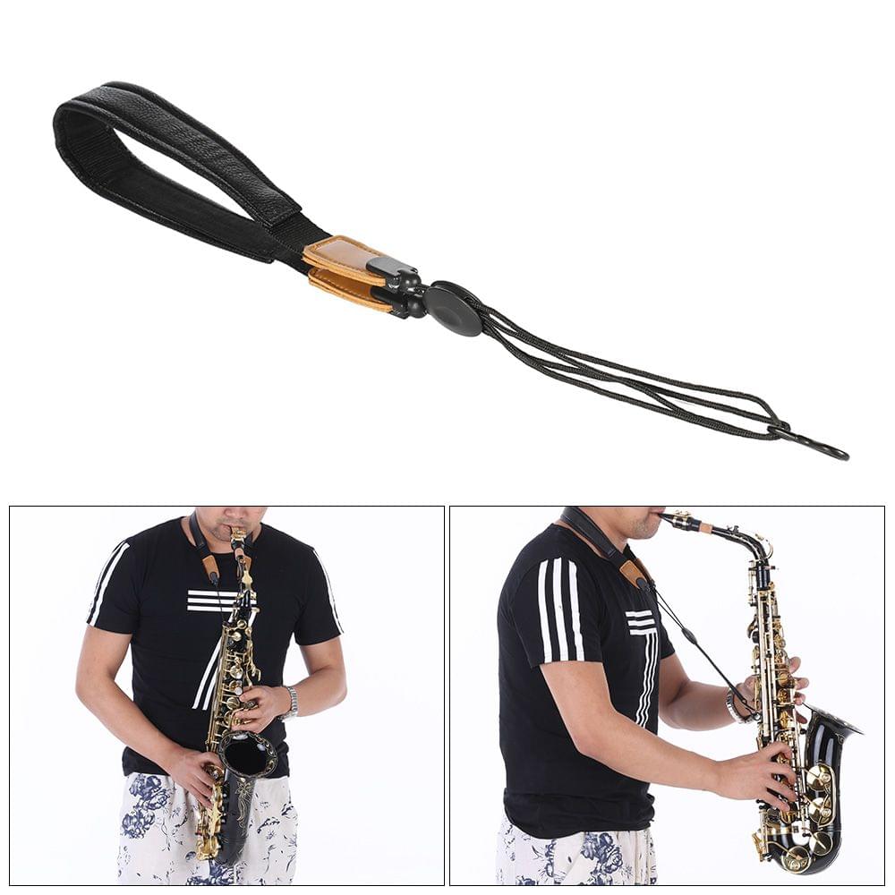 Adjustable Soft Leather Saxophone Sax Neck Strap with EVA