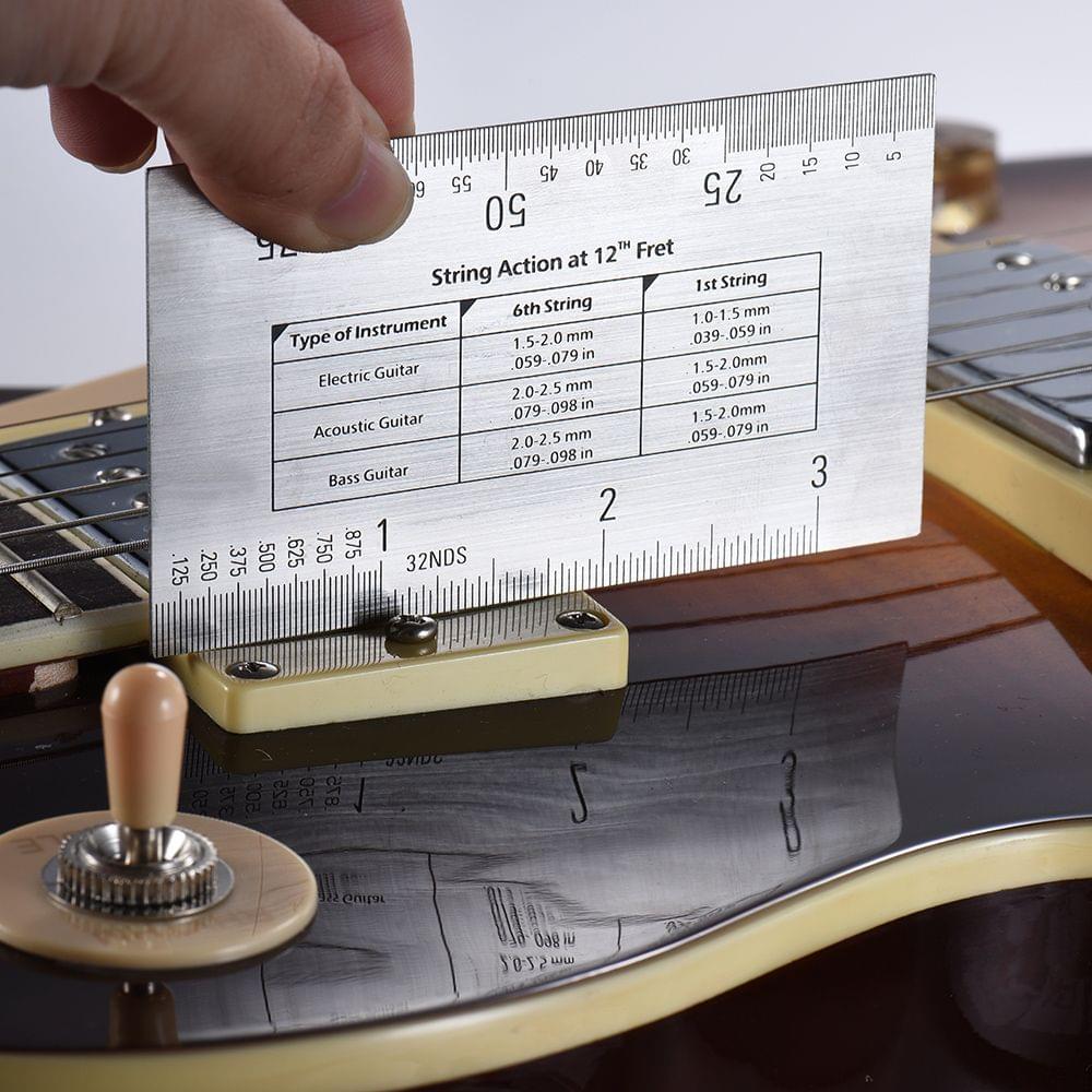 String Action Ruler Gauge Tool in/mm for Guitar Bass