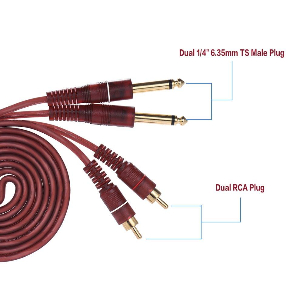 Dual 1/4" 6.35mm TS Plug to Dual RCA Audio Cable Connector - 1.5m