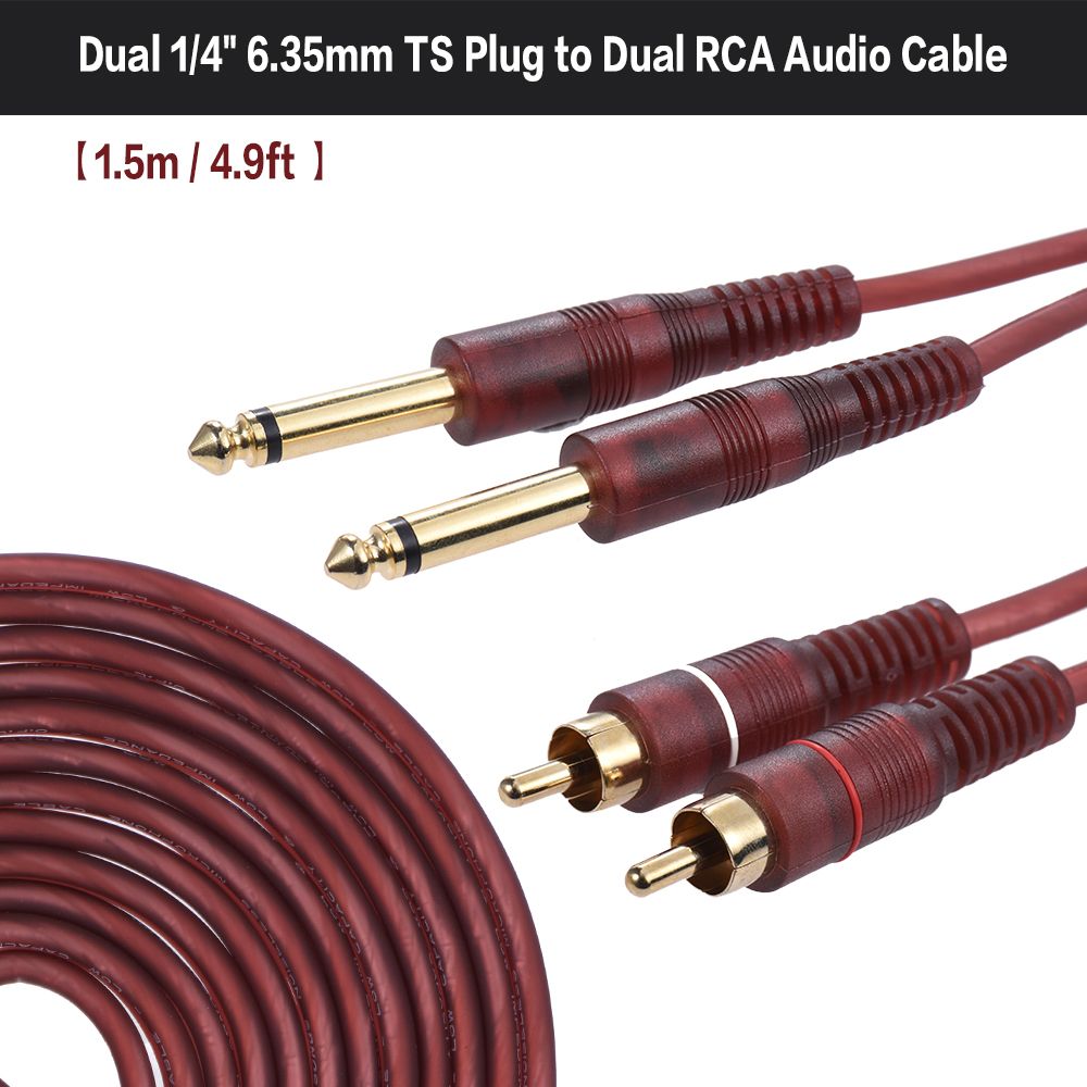 Dual 1/4" 6.35mm TS Plug to Dual RCA Audio Cable Connector - 1.5m