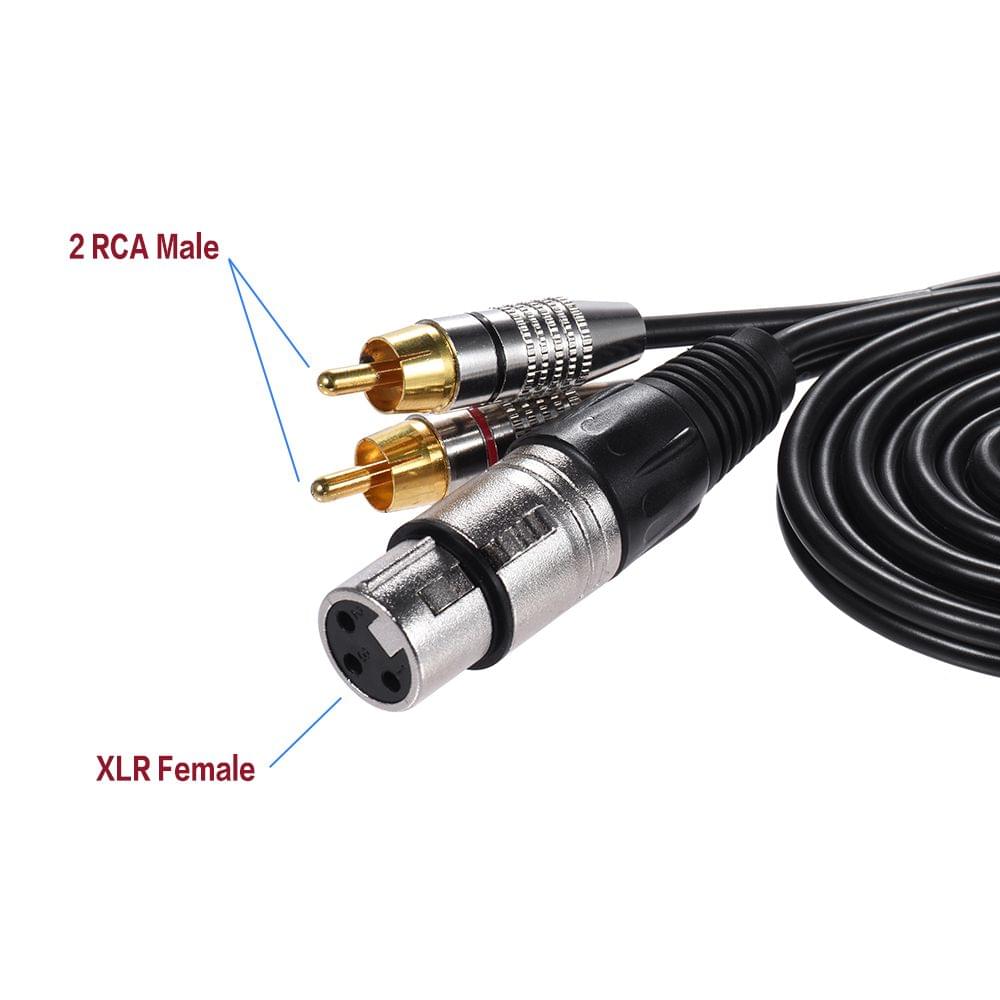 1 XLR Female to 2 RCA Male Plug Stereo Audio Cable Connector - 3m