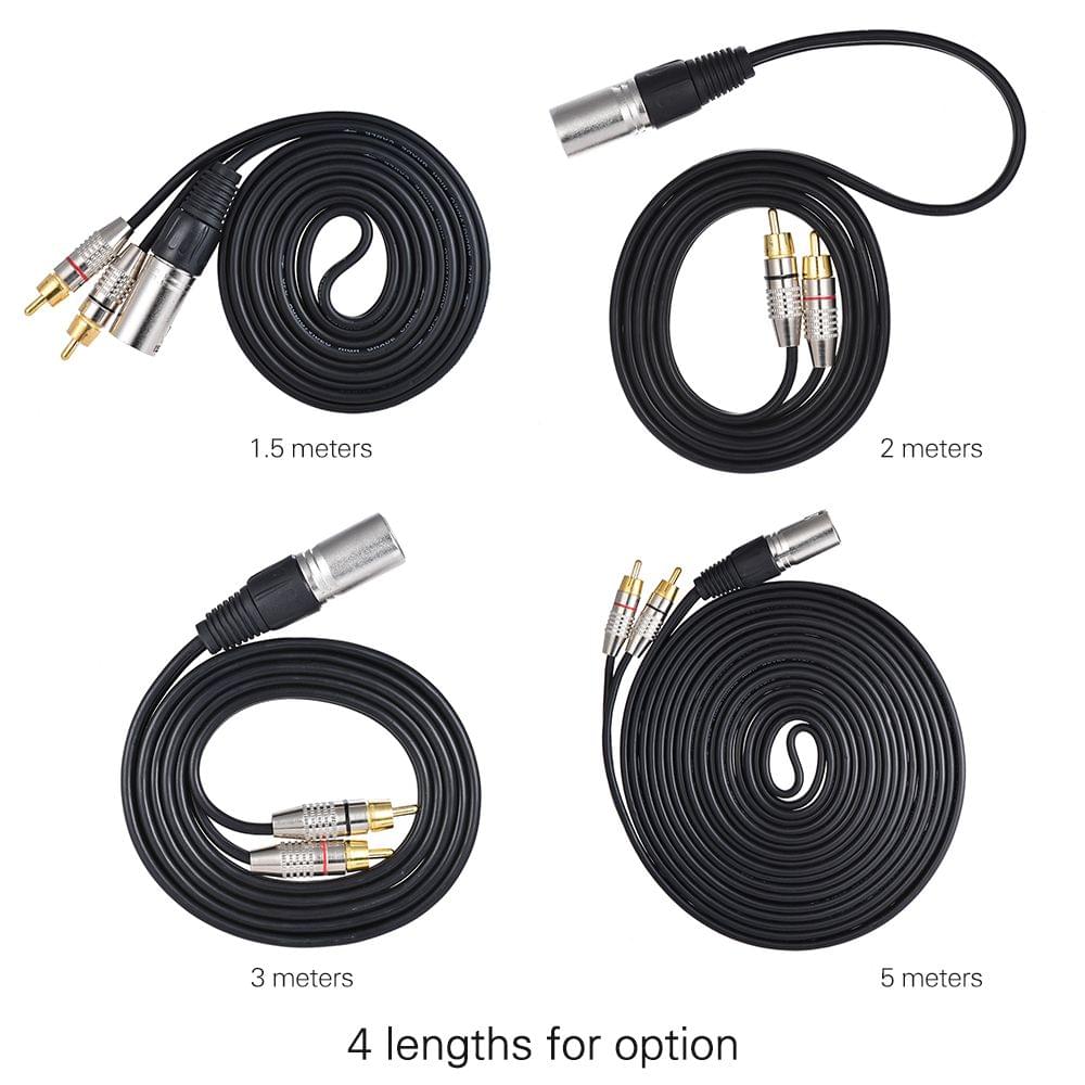 1 XLR Male to 2 RCA Male Plug Stereo Audio Cable Connector Y - 1.5m