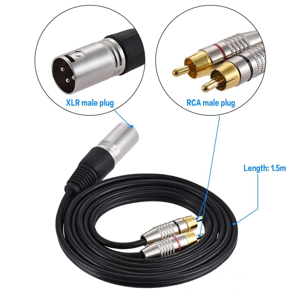 1 XLR Male to 2 RCA Male Plug Stereo Audio Cable Connector Y - 1.5m