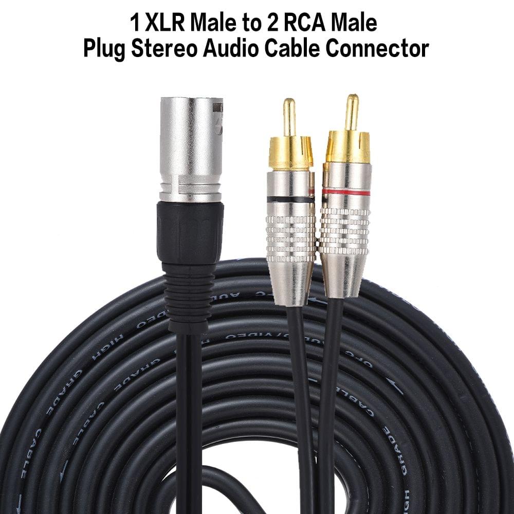 1 XLR Male to 2 RCA Male Plug Stereo Audio Cable Connector Y - 2m