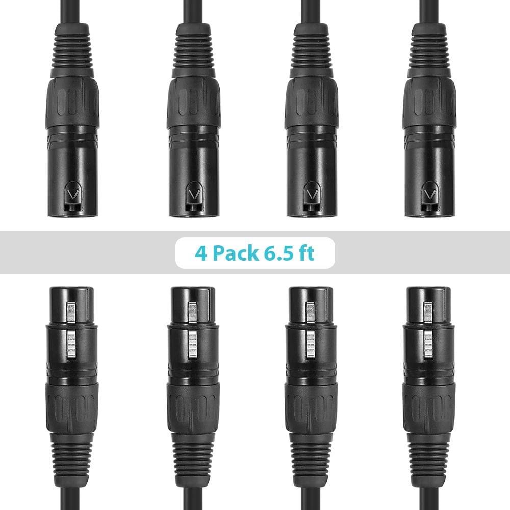 Uniqkart 2M/6.6ft XLR Cable DMX Stage Light Cable 3-Pin XLR - 2M & 4-pack