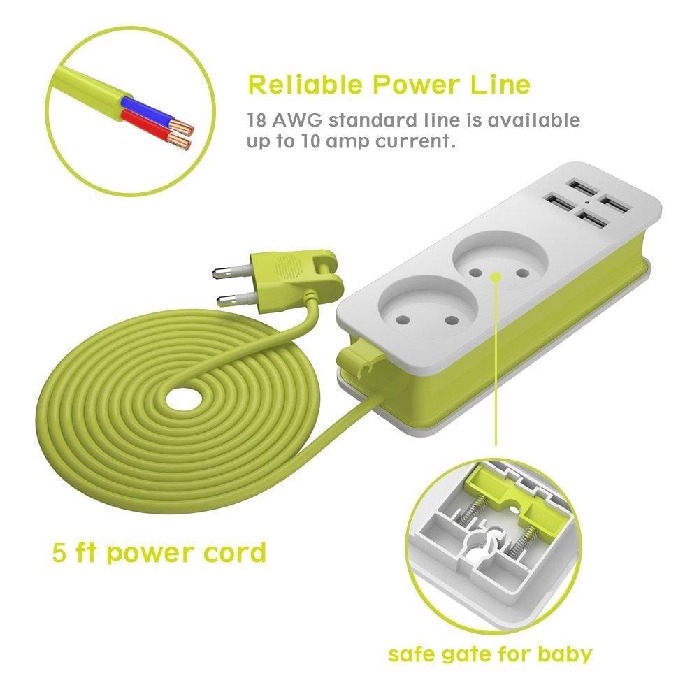 Power Strip 1/2 EU Plug 4 USB Port 1200W 250V 1.5m Cable Wall Portable Multiple Socket EU Plug Outlets (1 OUTLET 4USB)