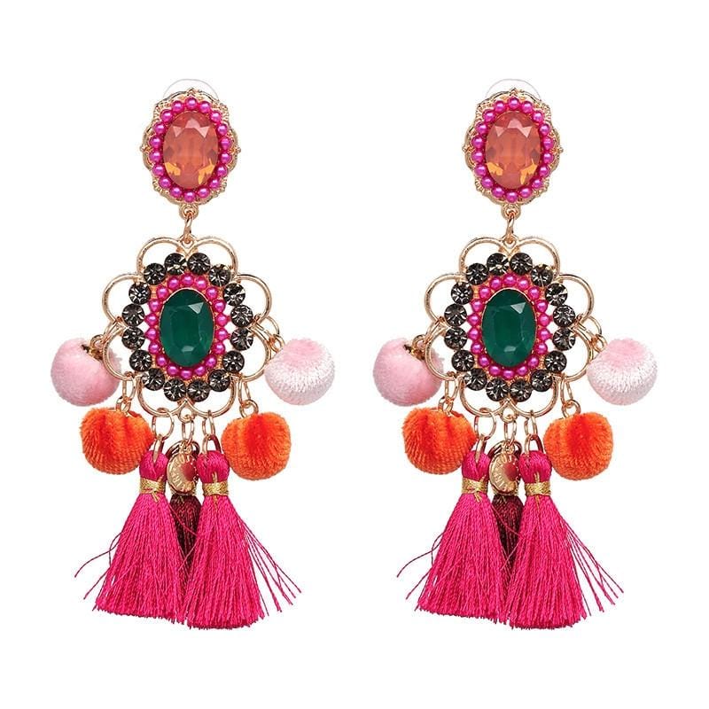 Drop Hairball Earring Handmade Tassel Big Earring Fringed earrings (Pink)