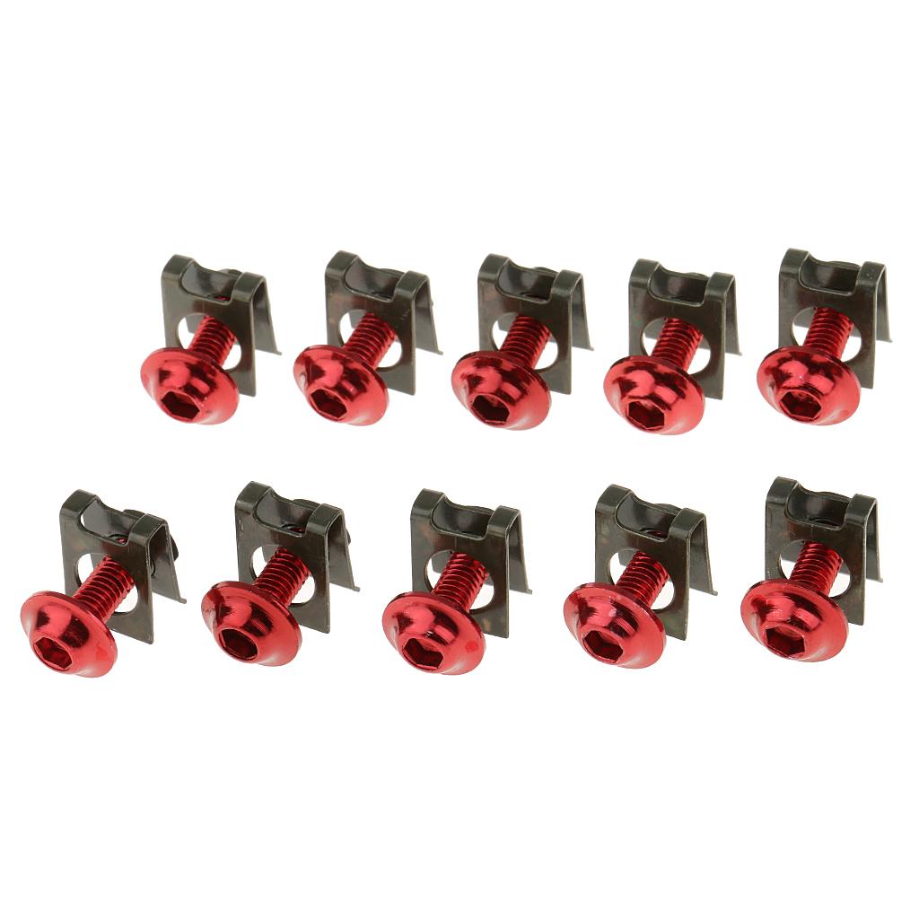 10 Piece Motorbike M6/6mm Body Fairing Bolts Fastener Clips for Honda Red