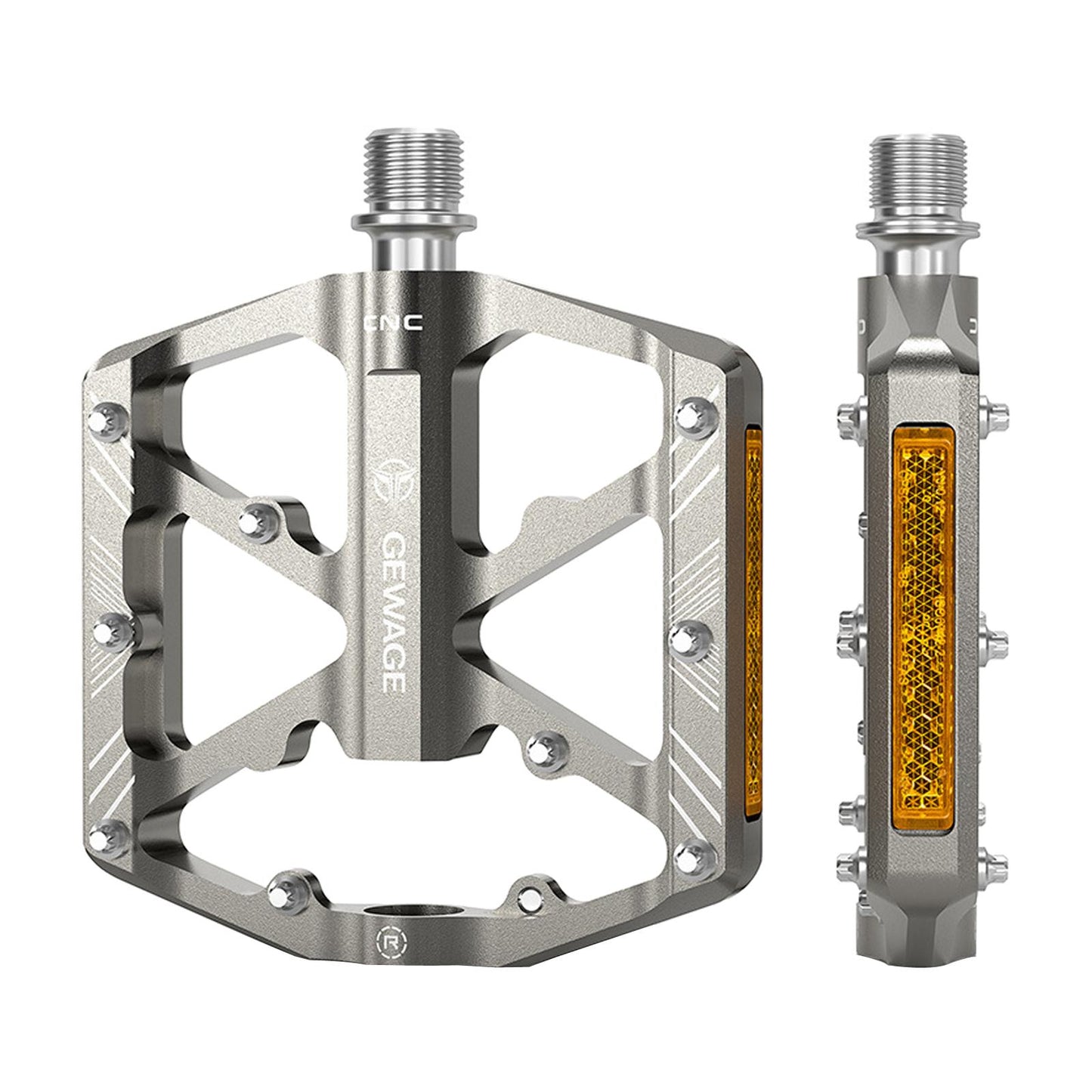 2Pc Mountain Bike Pedals Reflective Road MTB Bicycle Platform Silver