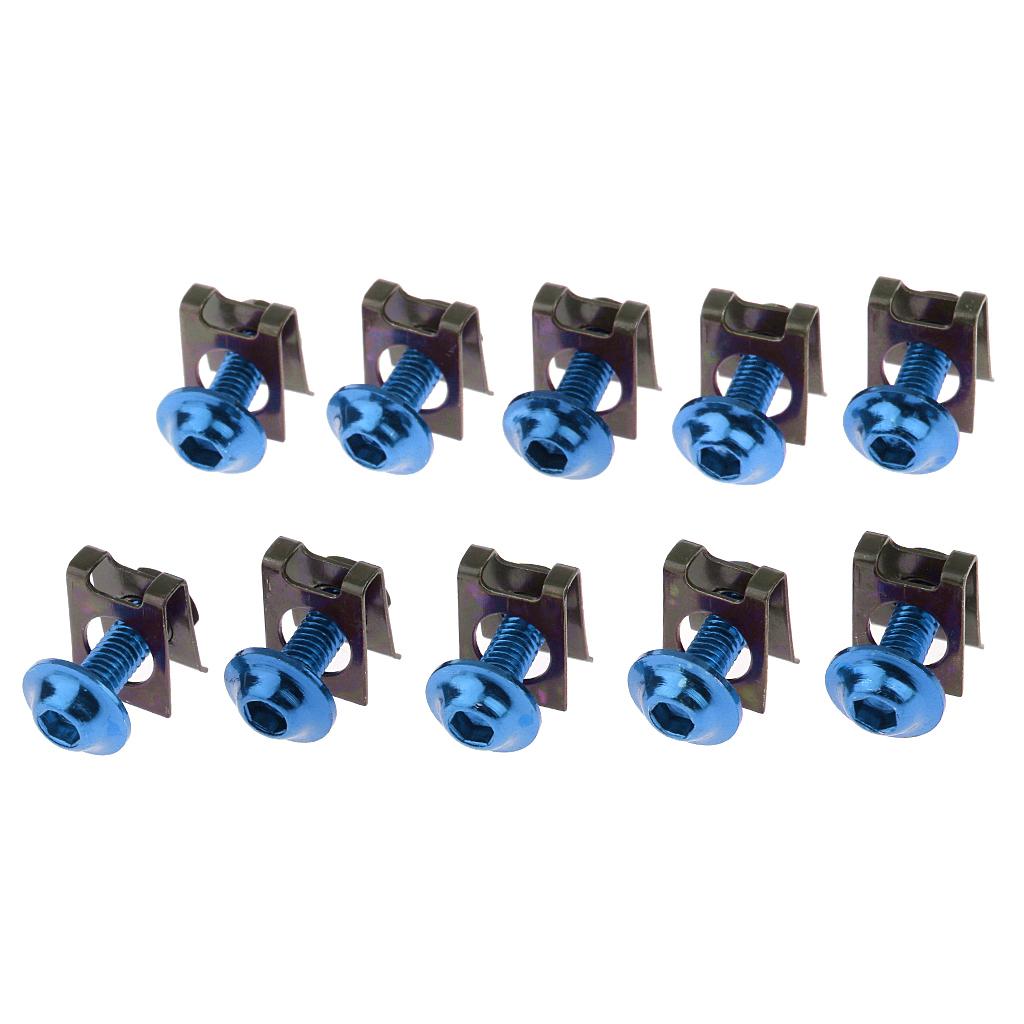10 Piece Motorbike M6/6mm Body Fairing Bolts Fastener Clips for Honda Blue