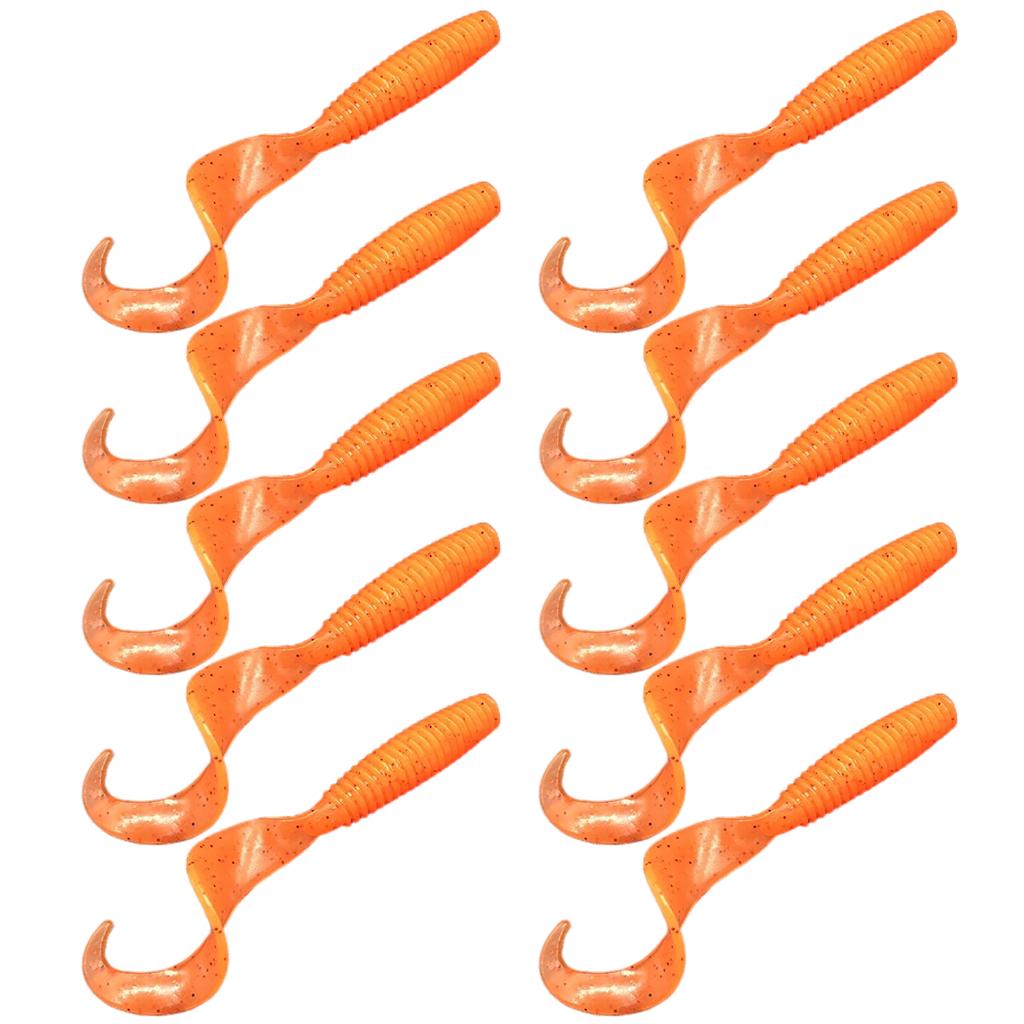 10Pc Luminous Plastic Grub Soft Worm Fishing Lure Micro Jig Head Tool Orange