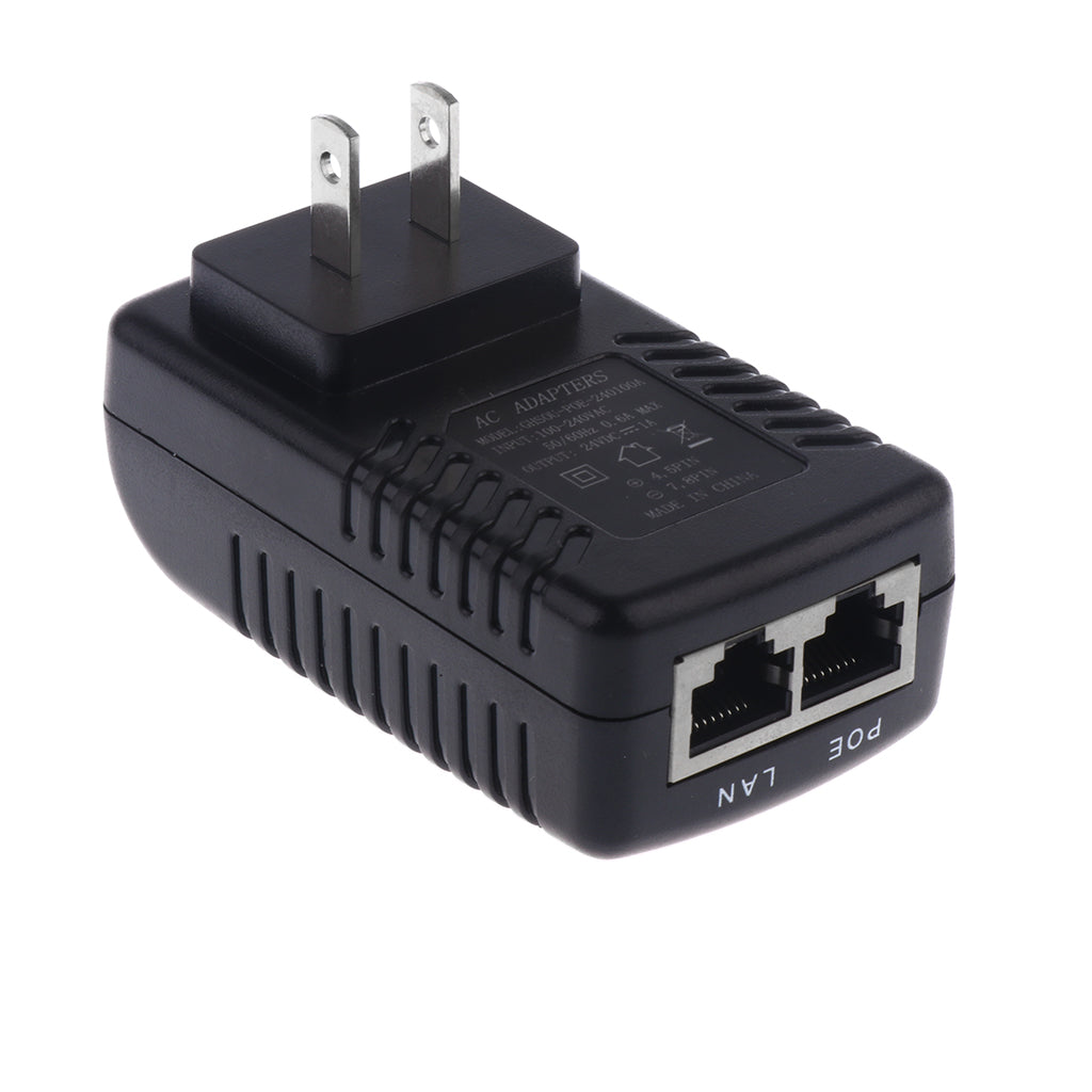 24V 1A PoE Injector Power Over Ethernet Adapter for 802.3 af IP Camera US