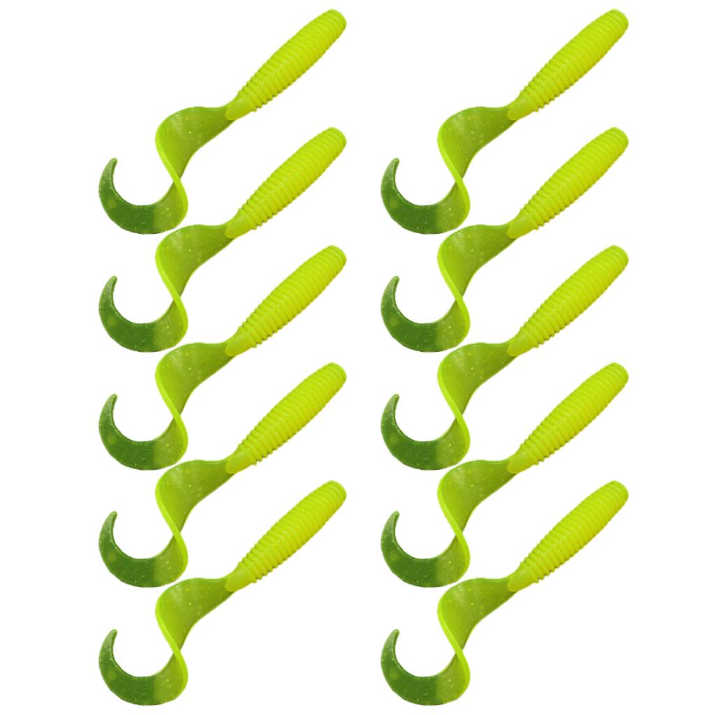 10Pc Luminous Plastic Grub Soft Worm Fishing Lure Micro Jig Head Tool Yellow