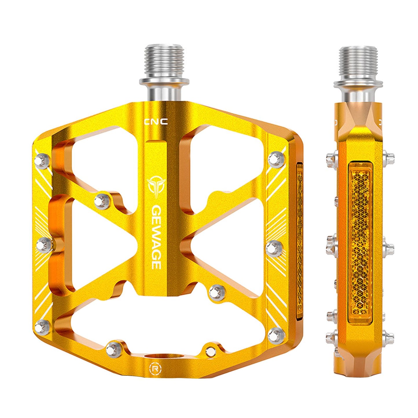 2Pc Mountain Bike Pedals Reflective Road MTB Bicycle Platform Gold
