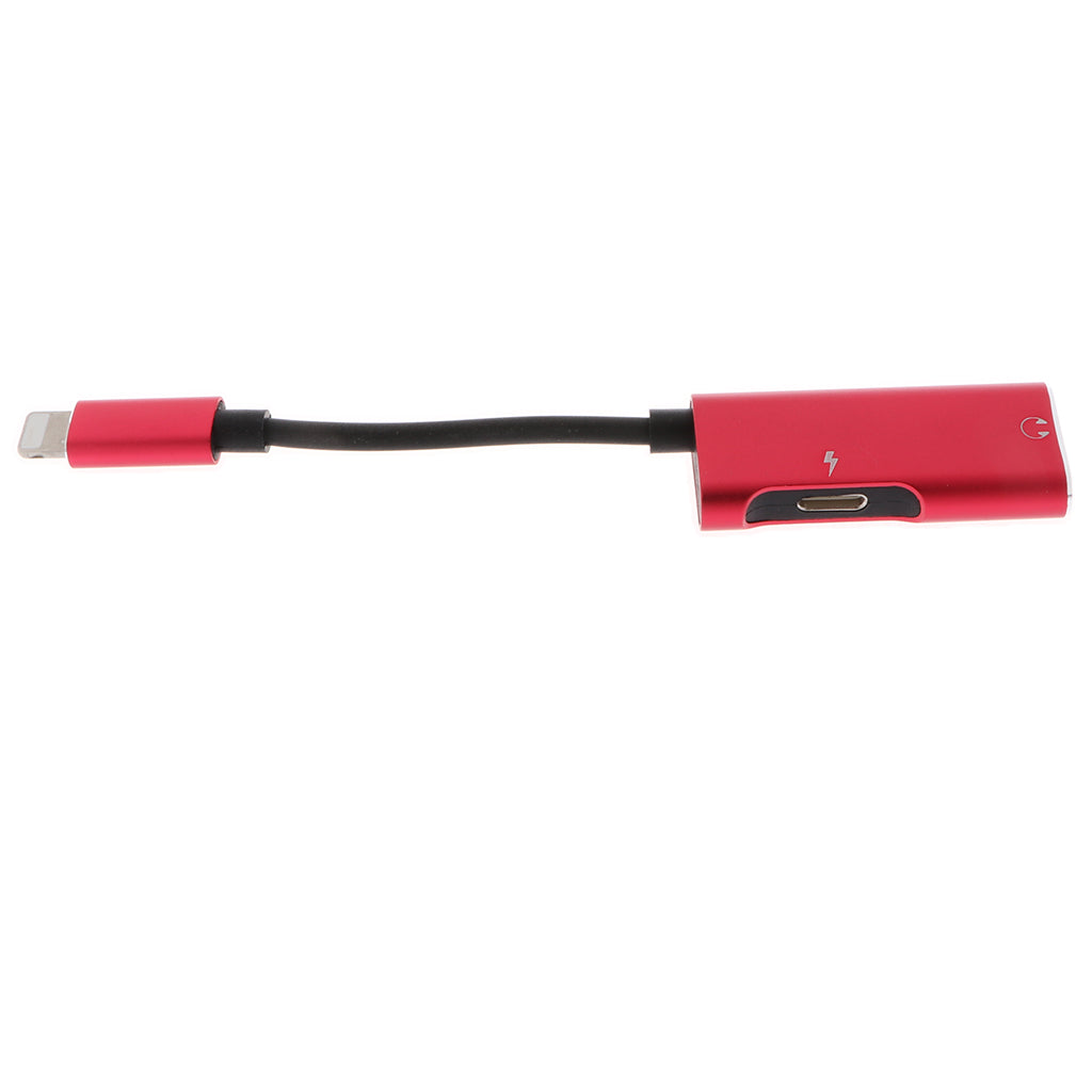 2 in 1 Audio Headphone Adapter Charging Cable for iPhone 7 7P 8 8P X Red