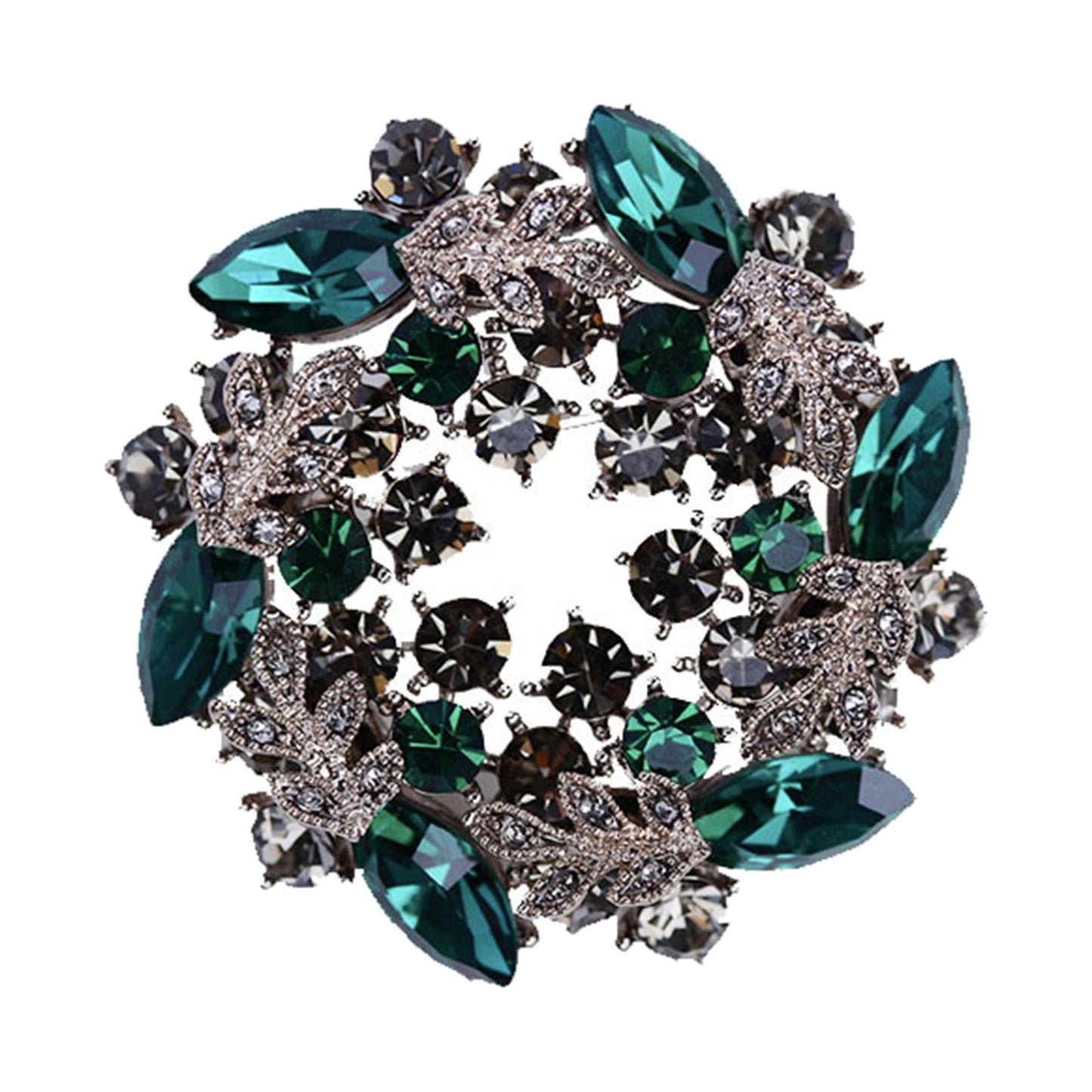 Crystal Rhinestone Pearl Brooch Pin Wedding Women Jewelry Corsage Green