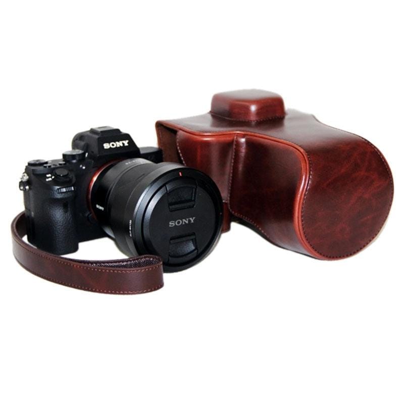 Oil Skin PU Leather Camera Case Bag with Strap for Sony ILCE-7II (Coffee)