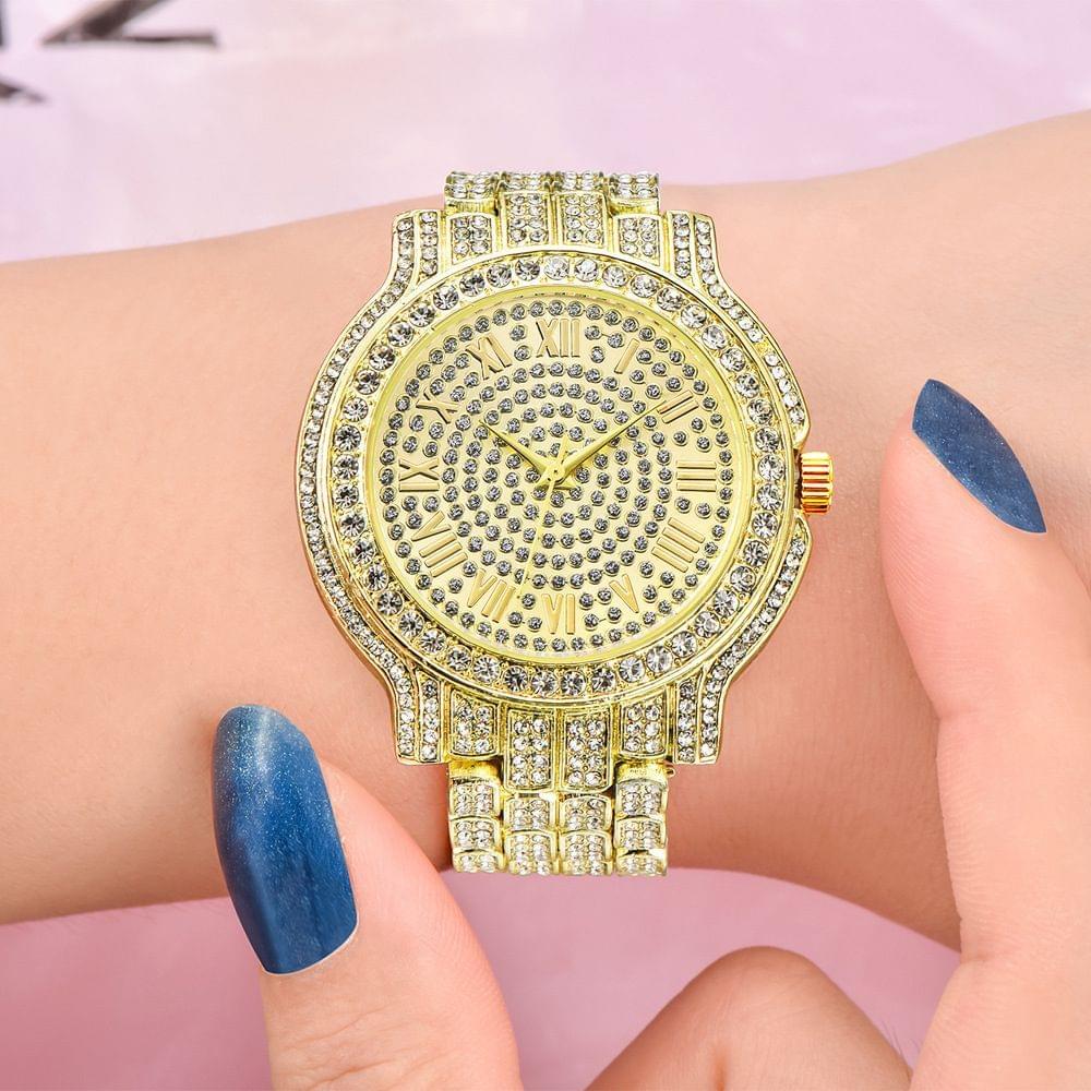 Women Fashion Diamond Alloy Band Quartz Watch Lady Luxury
