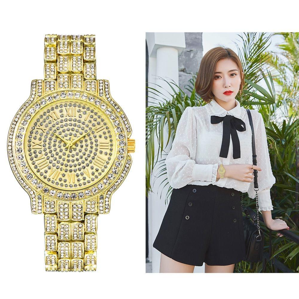 Women Fashion Diamond Alloy Band Quartz Watch Lady Luxury